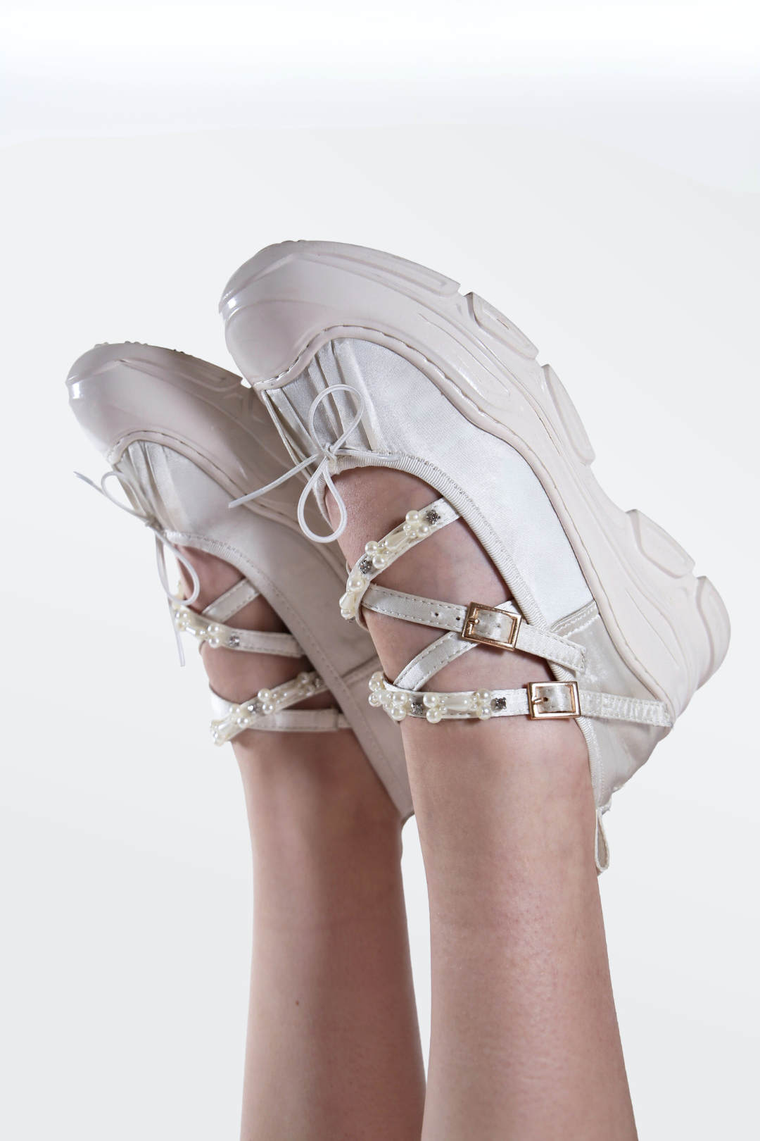 Ballet Sneakers - White with Pearls