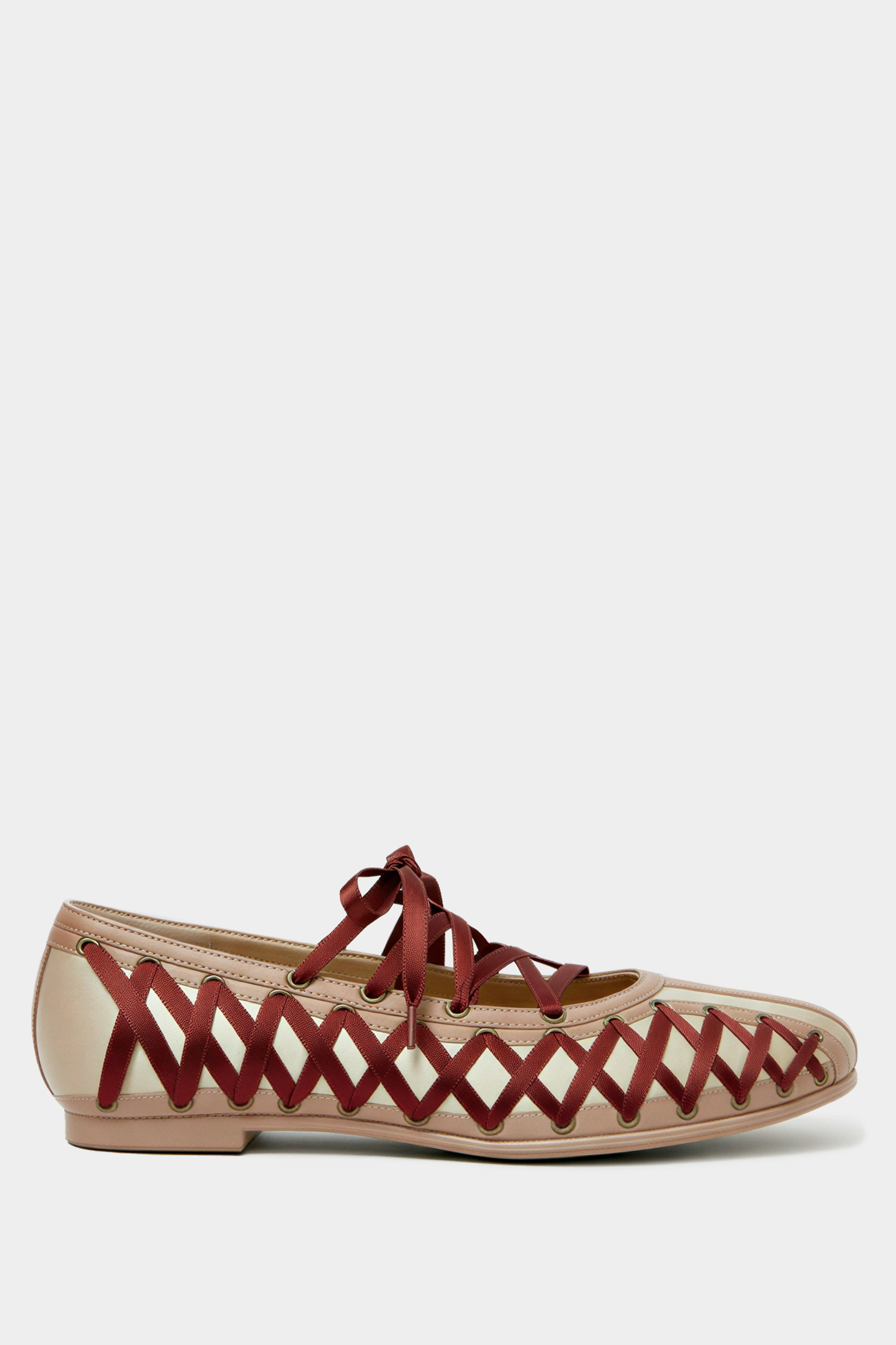 Ultra Lace Flats - Nude/Wine Red