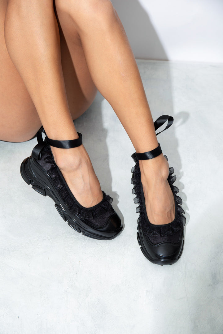 Sweetheart Ballet Sneakers - Black Satin