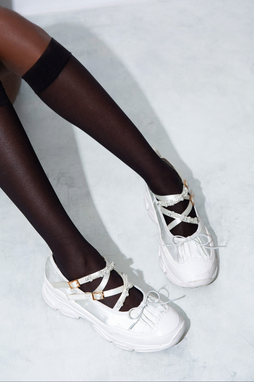 Ballet Sneakers - White with Pearls