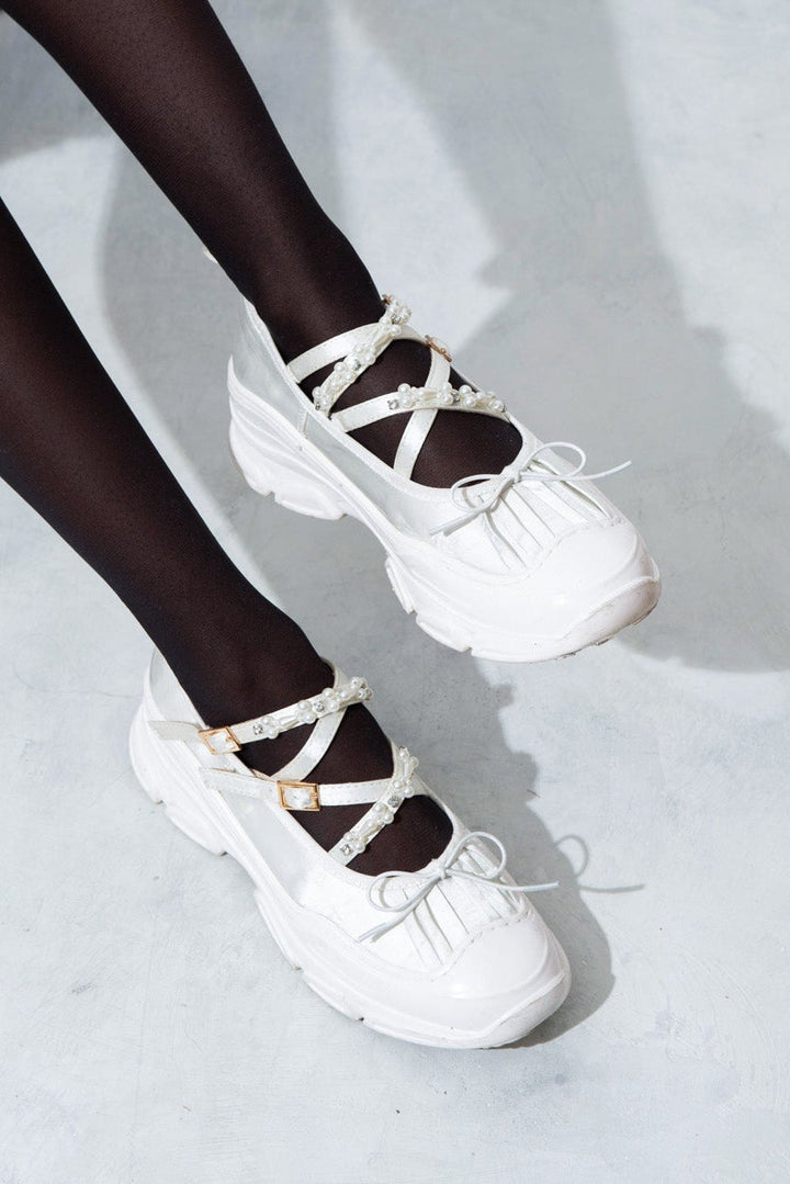 Ballet Sneakers - White with Pearls