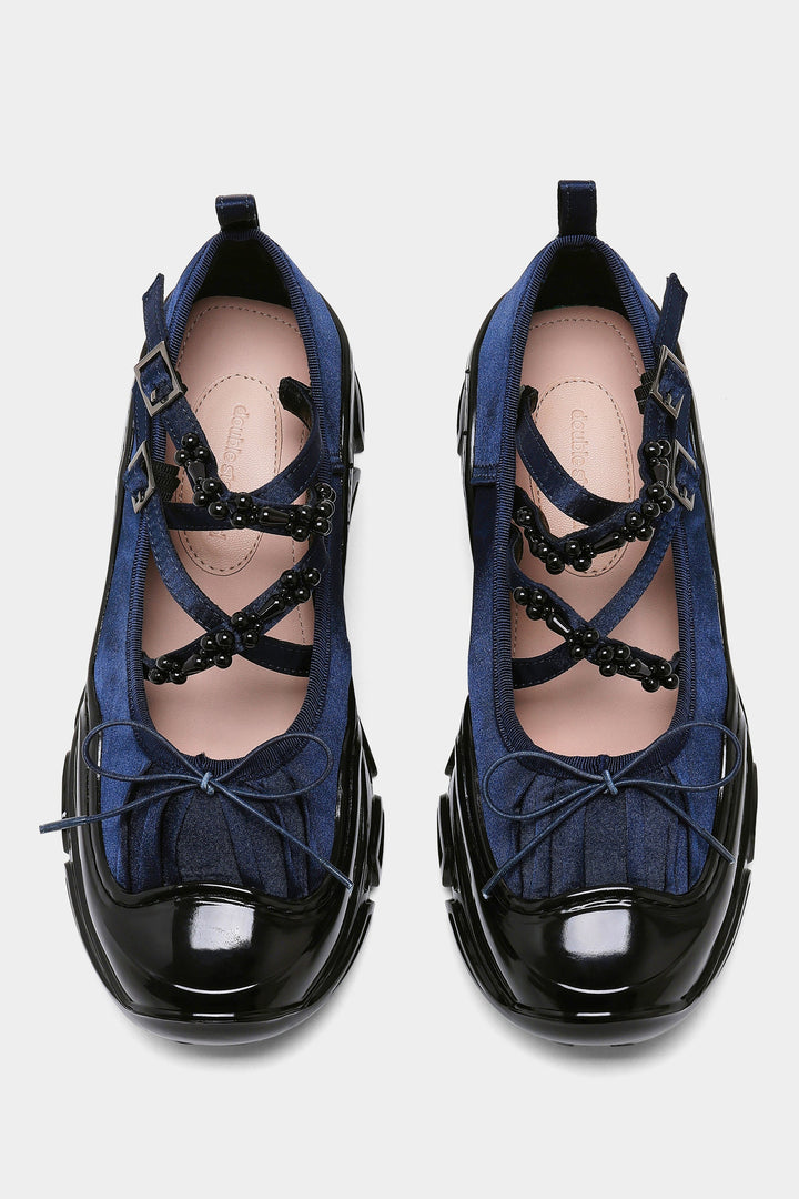 Ballet Sneakers - Navy Blue with Pearls