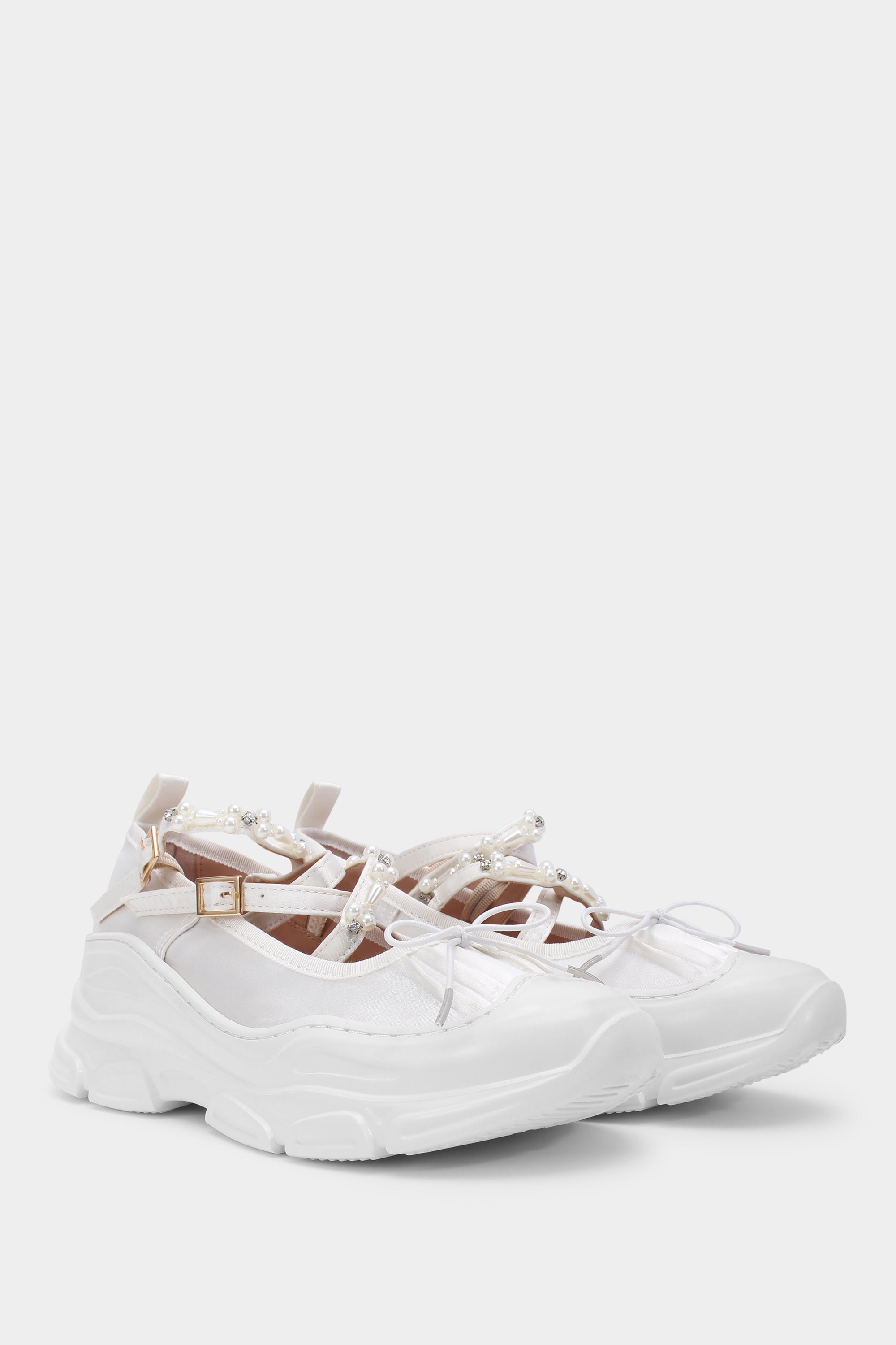 Ballet Sneakers - White with Pearls