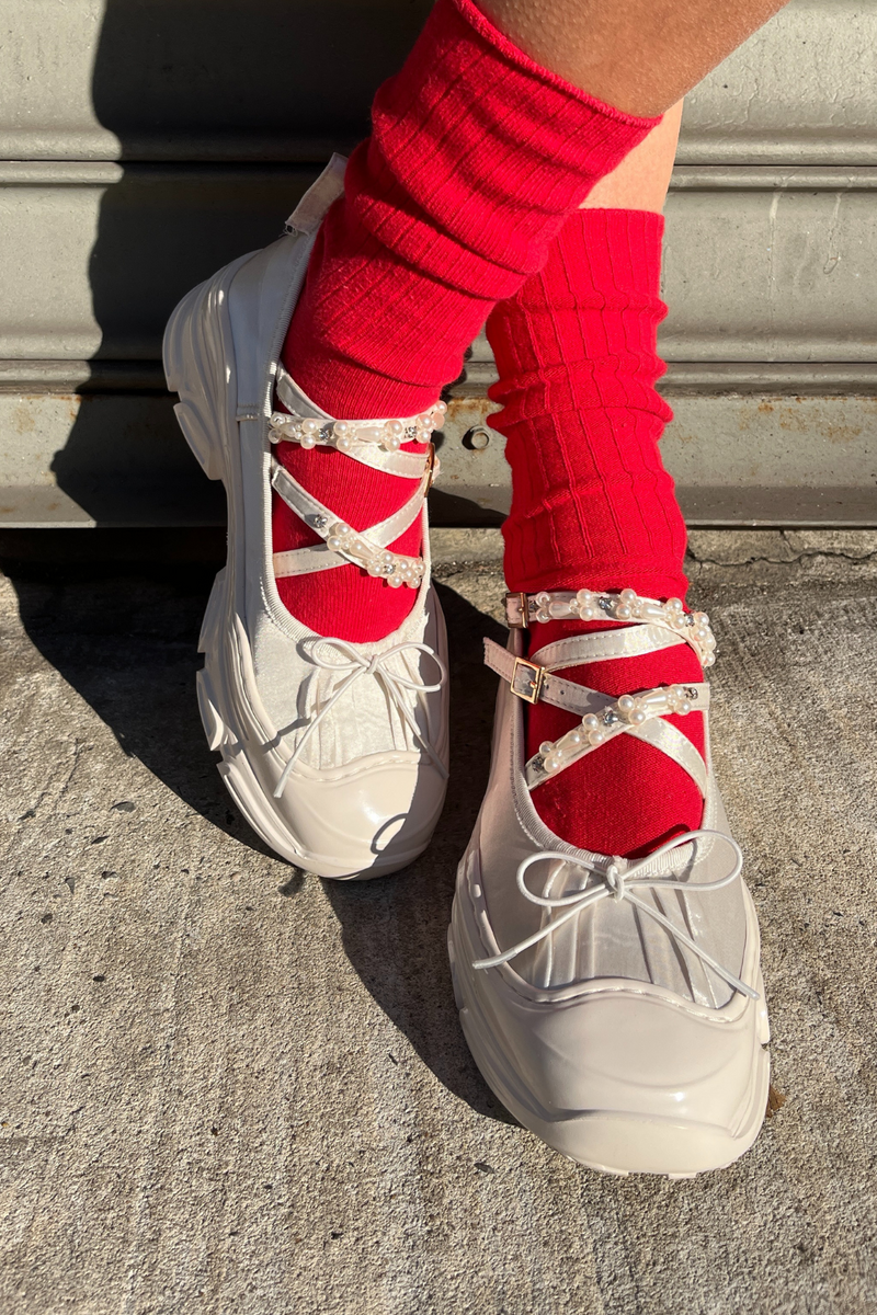 Ballet Sneakers - White with Pearls