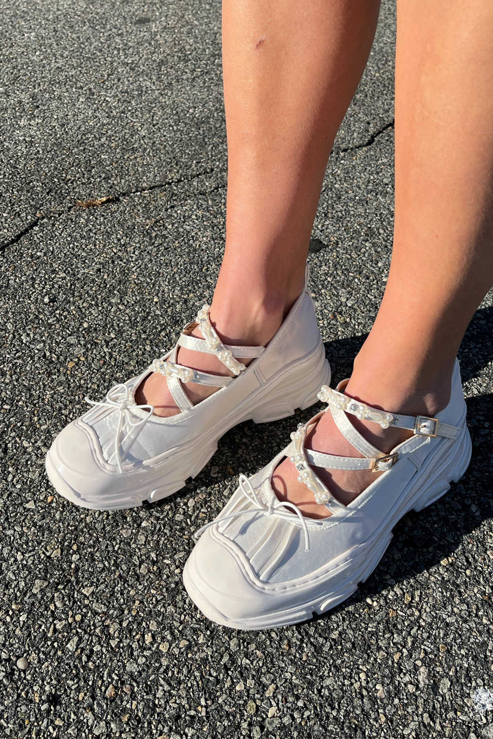 Ballet Sneakers - White with Pearls