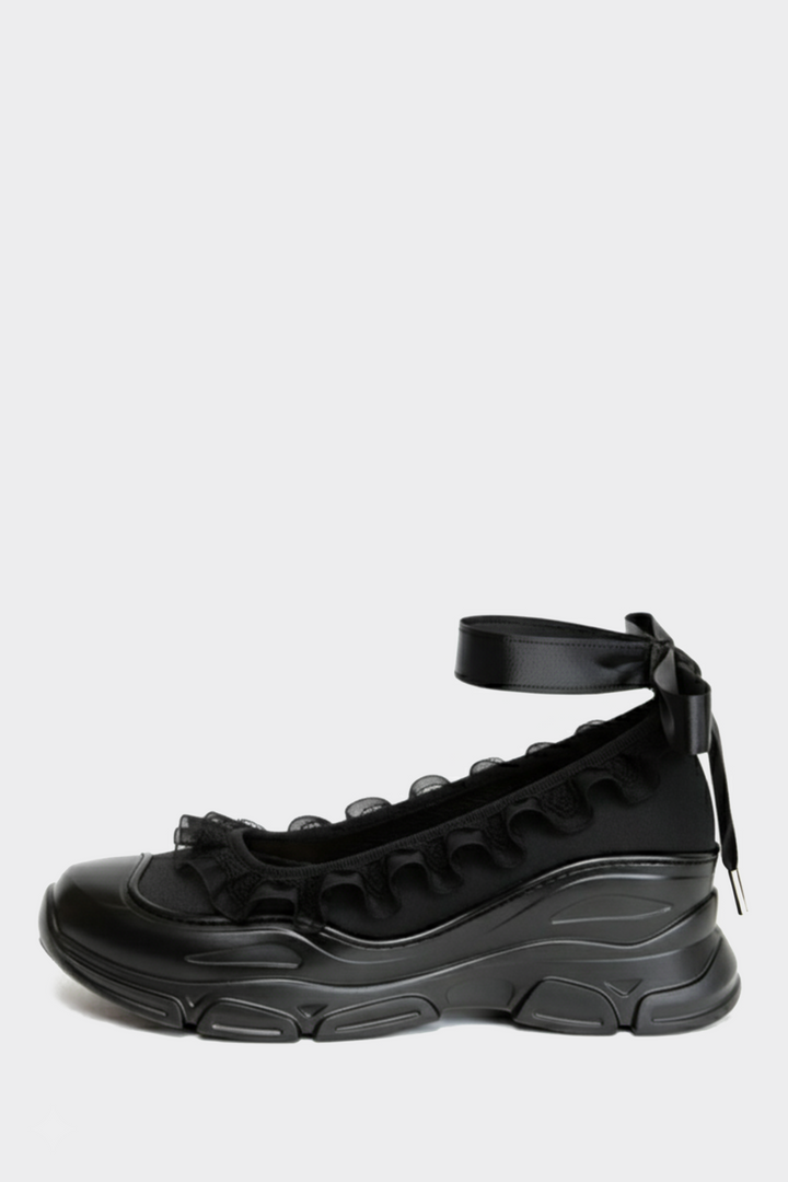 Sweetheart Ballet Sneakers - Black Satin