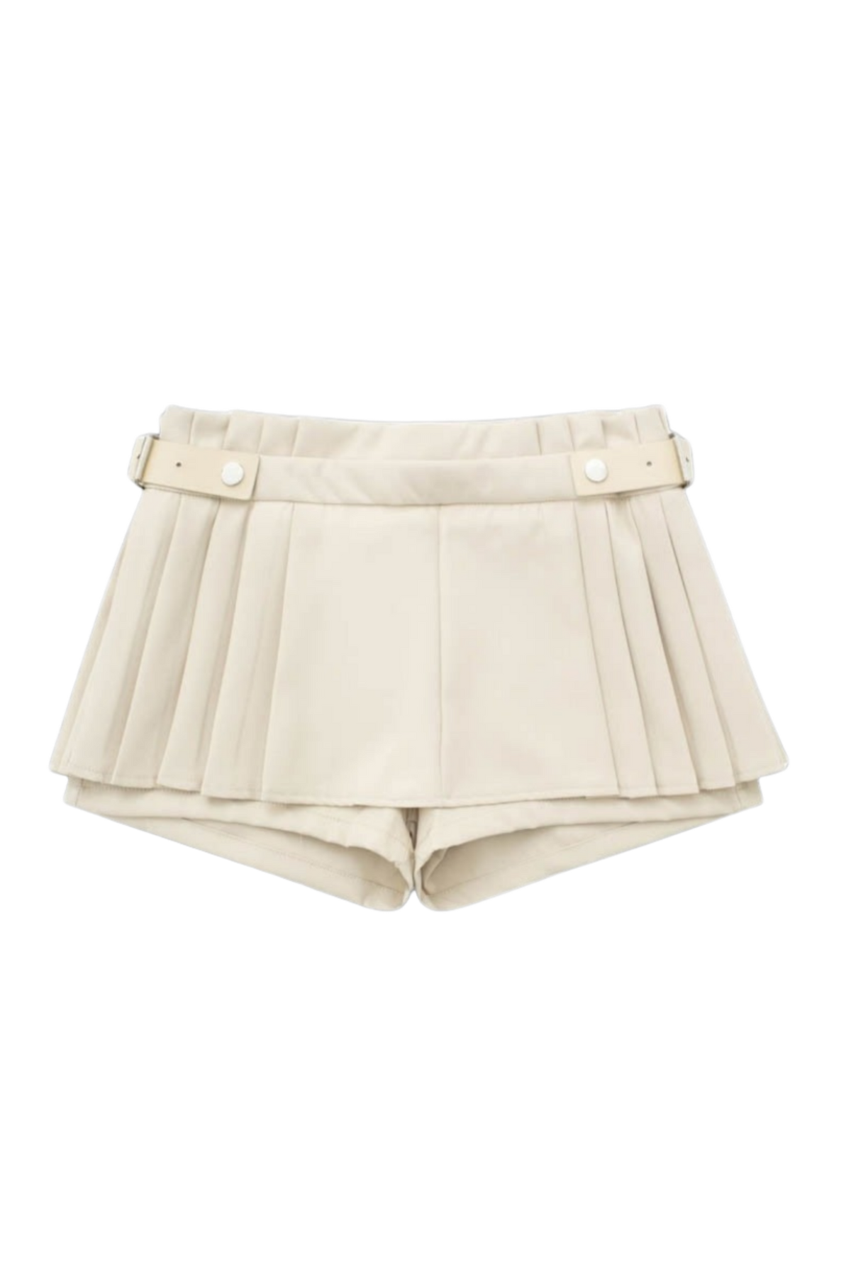 ミニスカート overdue flair : 25SS / PLEATED SKIRT BELT (CREAM) Mini-Skort-with-Pleats-Cream-