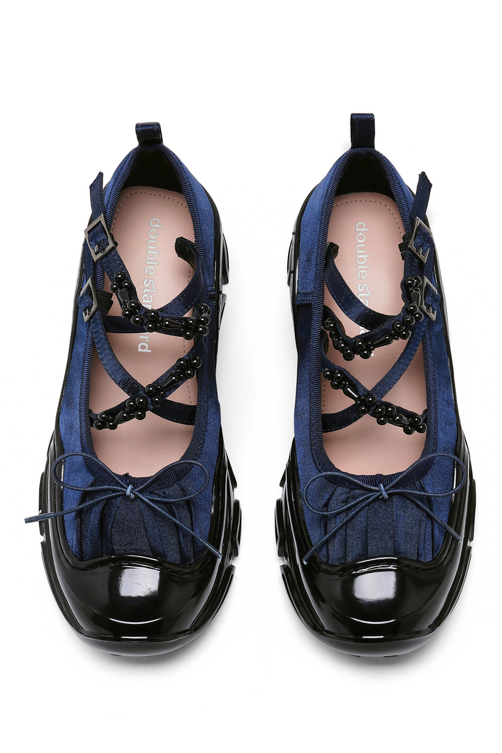 Ballet Sneakers - Navy Blue with Pearls