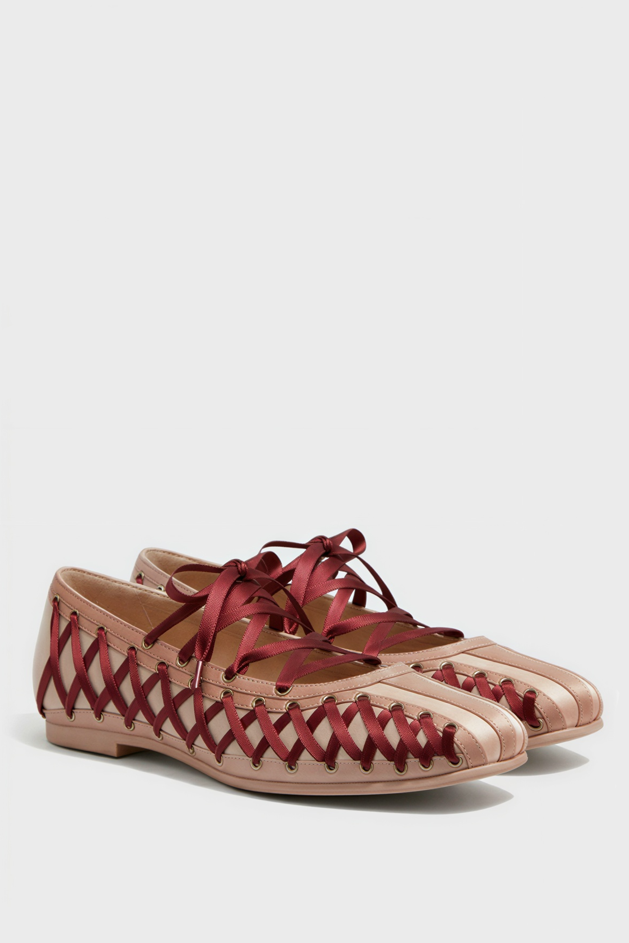 Ultra Lace Flats - Nude/Wine Red
