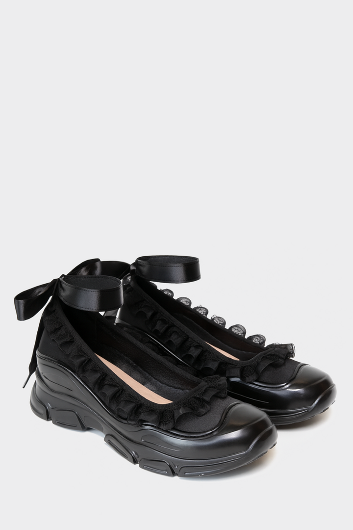 Sweetheart Ballet Sneakers - Black Satin