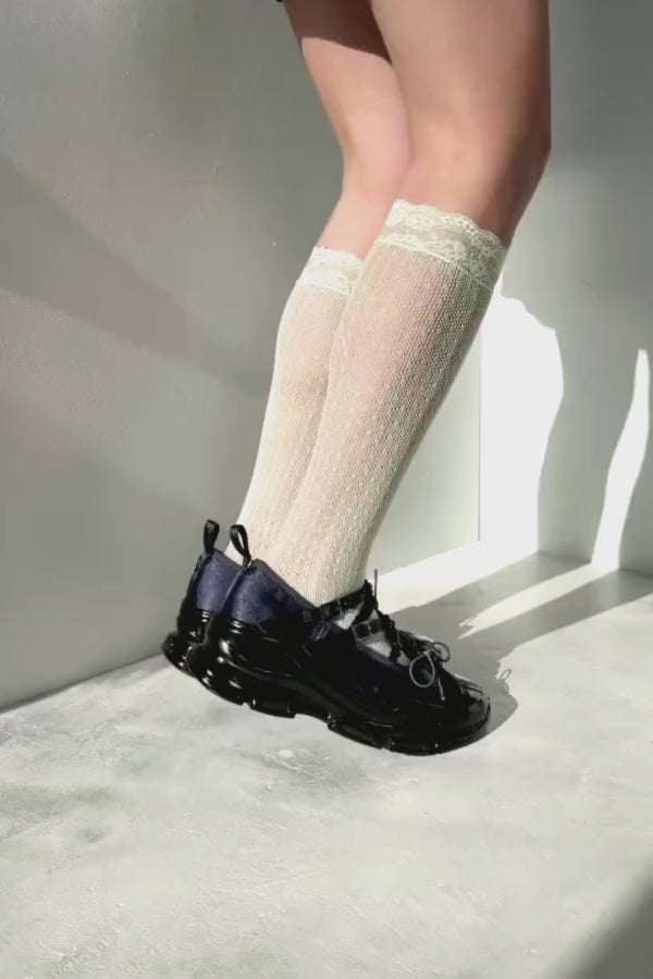 Ballet Sneakers - Navy Blue with Pearls