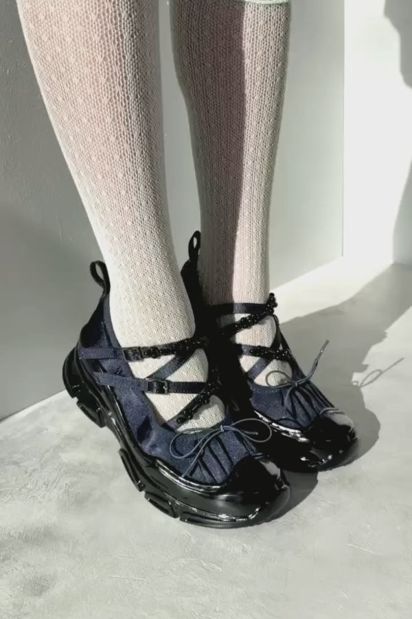 Ballet Sneakers - Navy Blue with Pearls