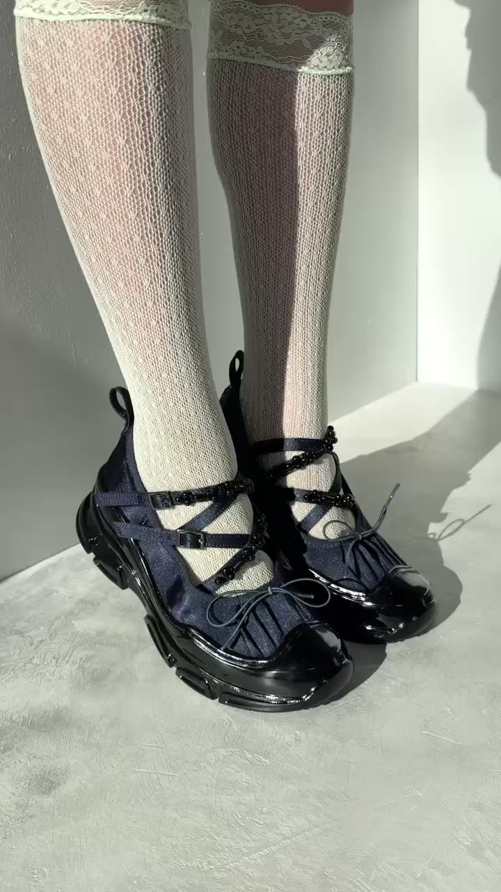 Ballet Sneakers - Navy Blue with Pearls